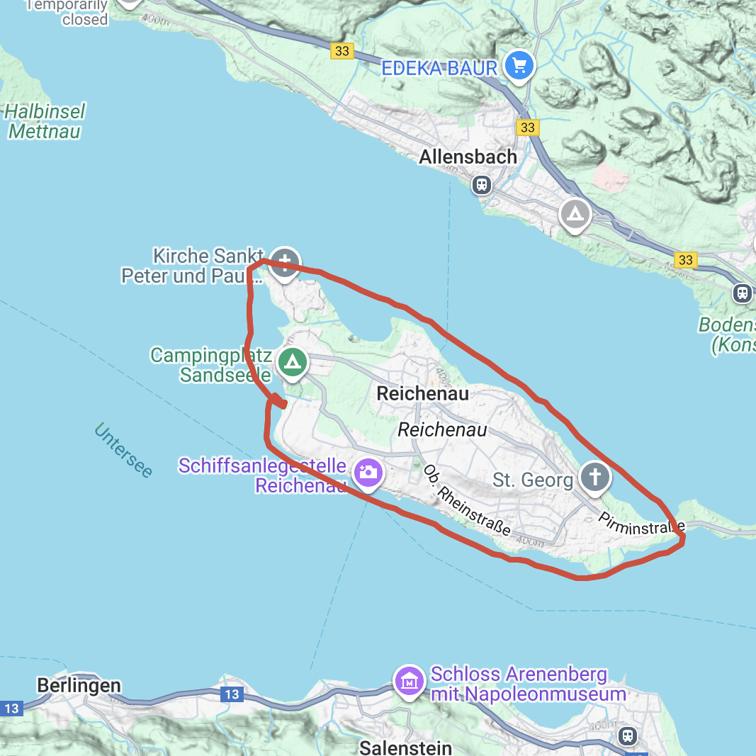 Die Strckenführung für das Freiwasserschwimmen um die Insel Reichenau